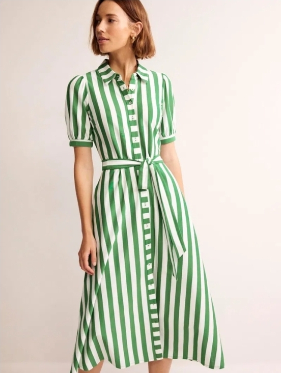 Boden Dresses & Skirts - Boden Green and White Vertical Stripe Midi Shirt Dress - Size 14